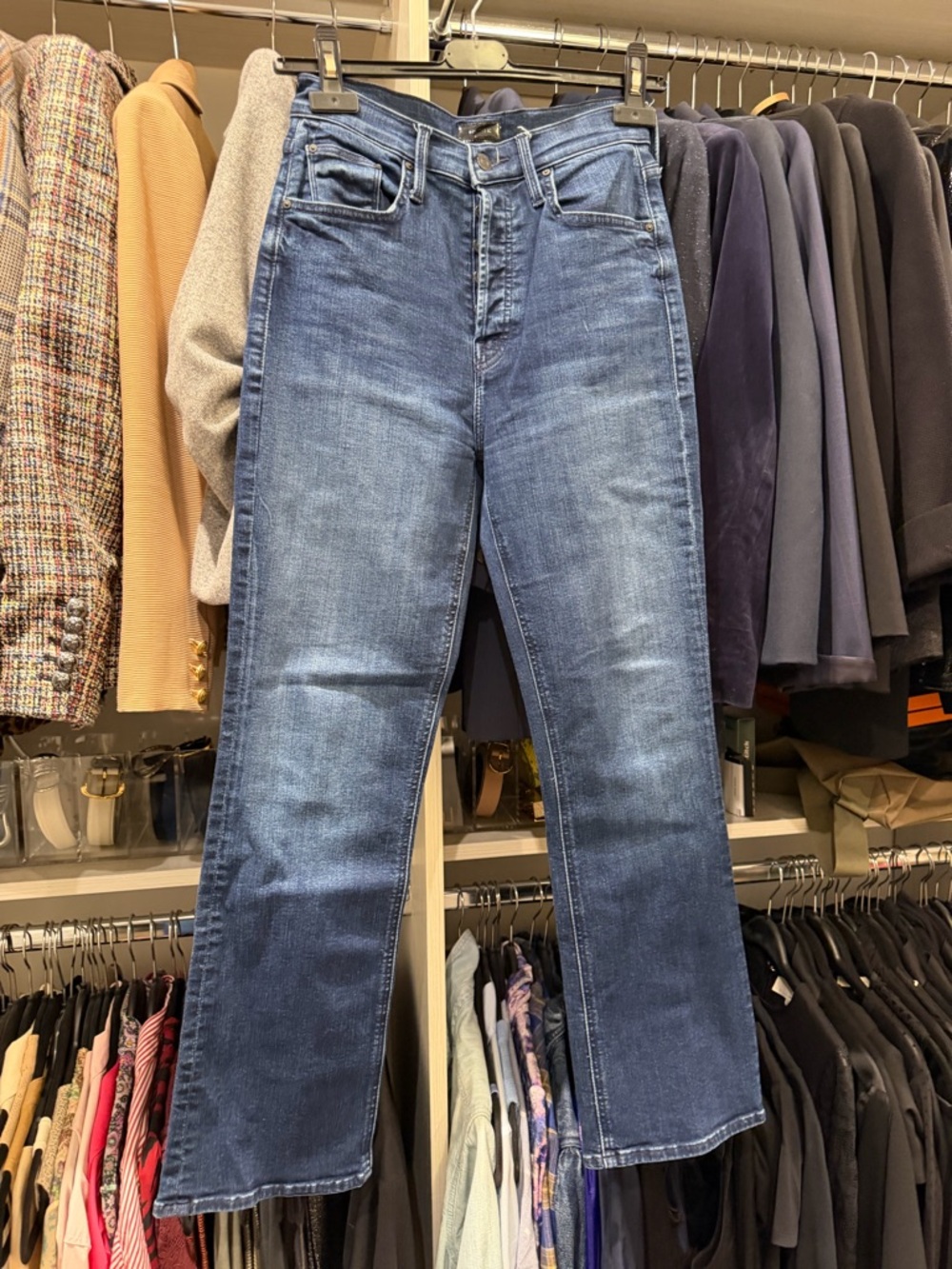 MOTHER High-Rise Straight Jeans -Tripper Ankel Medium/Dark Blue
